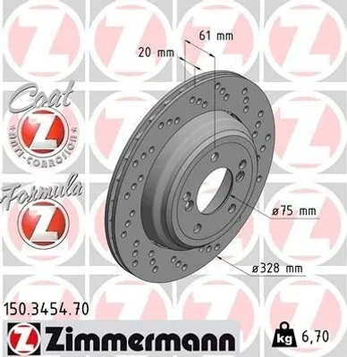 Produktbild von ZIMMERMANN Formula Z Coat Z Bremsscheibe Hinten Rechts für BMW 3 Coupe (E46) 328mm 150.3454.70