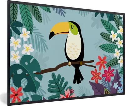Produktbild von MuchoWow® Gerahmtes Poster Tukan - Pflanzen - Kinder - Tiere - Kinder 60x40 cm - Poster mit Schwarzem Bilderrahmen Wandposter Rahmen Foto Bilder - Printing - Wanddeko Schlafzimmer