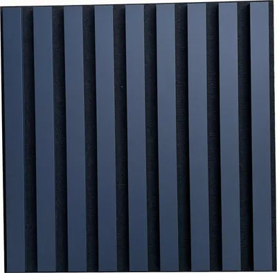 A close-up view of dark blue acoustic panels with a textured black background.