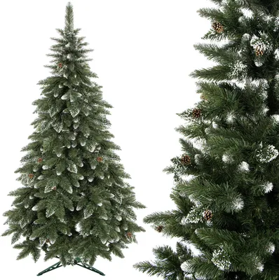 Produktbild von SPRINGOS Umělý vánoční stromek Premium 220 cm Diamond Pine s umělým sněhem a skutečnými šiškami Zimní optika