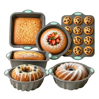 Produktbild von 6er-Set Silikon-Backformen – Antihaft, rund & eckig, Brotform & Muffinform
