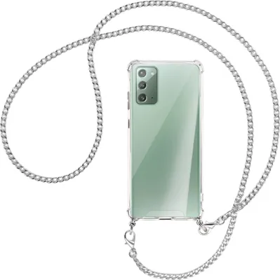 Produktbild von Handykette Backcover-Schutzhülle mit Band (Metall silberfarben) für Samsung Galaxy Note20 4G/5G (N980,N981) - silberfarbene Kette