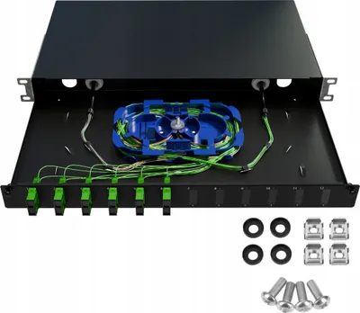 Produktbild von Rack Montage Glasfaser Anschlussdose Verteilerkasten 19 Zoll 1HE 12x Duplex