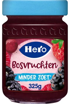 Immagine prodotto di Hero Jam Minder Zoet Bosvruchten 325g – Crema spalmabile alla frutta con ridotto contenuto di zucchero