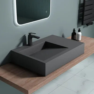Produktbild von doporro Design Aufsatzwaschbecken Hängewaschbecken Minealguss-Waschbecken. BTH: 75x50x13 cm, in matt Anthrazit Colossum11