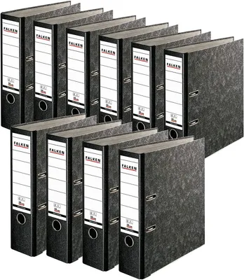 Produktbild von Original Falken 10er Pack Recycling Plus Ordner Wolkenmarmor.  Germany. 8 cm breit DIN A4 schwarzer Rücken mit Wechselfenster Ringordner Aktenordner Briefordner Büroordner Pappordner