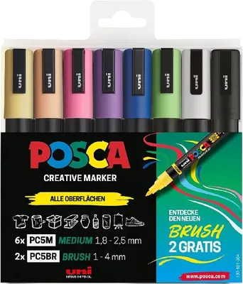 Produktbild von Marker UNI POSCA PC-5M/5BR 6+2 Set