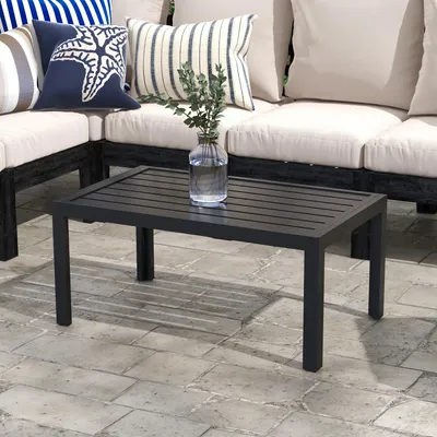 Produktbild von Gartentisch Stahl wetterfest, Balkontisch Beistelltisch, geschlitzte Stahlplatte, Schwarz | 101,5 x 61 x 46 cm | 10 kg | pulverbeschichtet