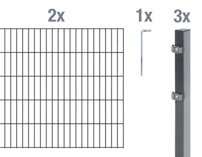 Obrázek produktu pro Plot z dvojitého pletiva Alberts, výška 80 cm, délka 4 m, kompletní plotová souprava k zabetonování, antracit, sloupky 60x40 mm