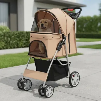 Obrázok produktu pre Skladací psí vozík s 4 kolesami a sieťovými oknami