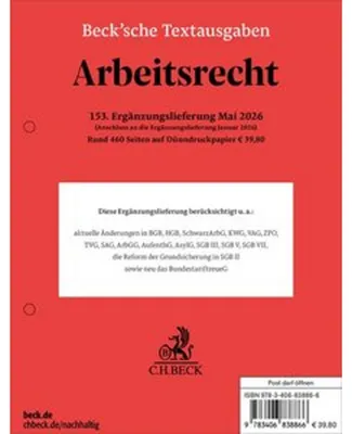 Produktbild von Arbeitsrecht 153. Ergänzungslieferung