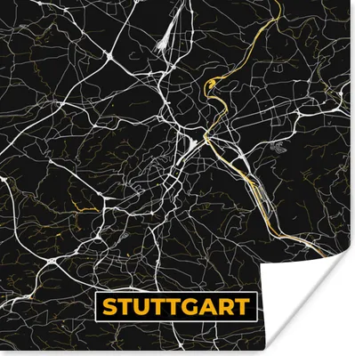 Produktbild von MuchoWow® Poster Stuttgart - Gold - Karte - Stadtplan - Deutschland 75x75 cm - Wand Dekoration