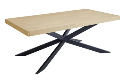 Produktbild von Hela Tische, Kulissentisch Esstisch Tavira, Eiche Hell, Echtholz Furniert, Kopfauszug mit Butterflyeinlage, Metall-Sterngestell, Maß 200-300x100cm