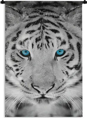 Produktbild von MuchoWow® Wandteppich Wandbehang Tiere - Tiger - Augen - Blau - Schwarz und weiß 90x135 cm Tapisserie Dekoration Wandtuch - Baumwolle - Wandskulptur