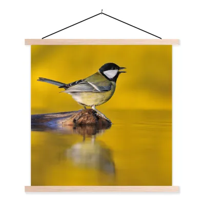 Produktbild von MuchoWow® Textilposter Kohlmeise - Vogel - Wasser 40x40 cm mit holzfarbenen Rahmen - Posterleiste