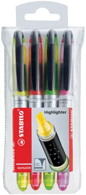 Obrázok produktu pre Zvýrazňovač - STABILO NAVIGATOR - balenie 4 ks - žltá, oranžová, zelená, ružová