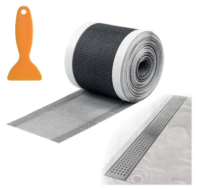 Produktbild von Abflusssieb Dusche 70mm x 10m, Selbstklebend Haarsieb mit Plastikspatel, Einweg Großes Mesh für Badewanne, Dusche und Küchenabfluss – Einfache Montage