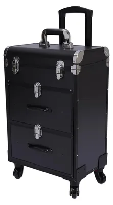 Produktbild von Schminkkoffer mit Rollen - Großer Kosmetiktrolley - Abschließbar - Aluminium - Für Make-up, Nageldesign, Haarstyling - Schwarz