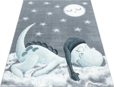 Produktbild von Bambi Schlafender Dinosaurier kinderzimmer teppich kurzflor rechteckig 80x150cm blau