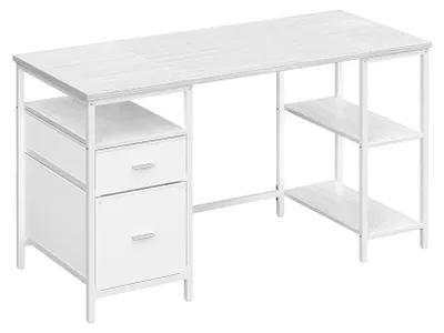 Obrázek produktu pro Počítačový stůl se 3 policemi a 2 zásuvkami | Barva: javorová bílá/mléčná bílá | Rozměry: 140 x 60 x 76 cm