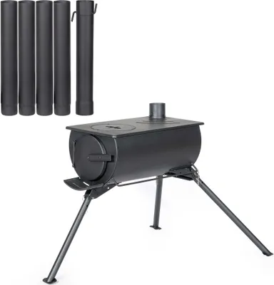 Zdjęcie produktu dla Stalowy piec namiotowy Wiltec (Q235), solidny piec kempingowy 85 x 57,5 x 238 cm, piec na drewno z wylotem dymu Ø 6 cm x 40 cm, ogrzewanie namiotowe z bezpiecznym wylotem spalin