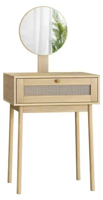 Productafbeelding van Make-uptafel - Met spiegel - Compact, geschikt voor kleine ruimtes - Houten frame - Zonder kruk