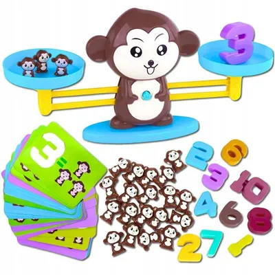 Produktbild von Lernspiel Affenwaage Rechenspiel für Kinder Zählen Lernen mit 54 Aufgabenkarten ab 5 Jahren