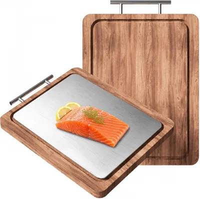 Produktbild von Schneidebrett 34 x 28,5 cm, Holz und Edelstahl, für Küche