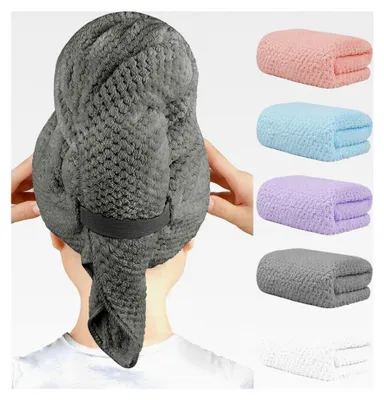 Produktbild von 5er Set Mikrofaser-Haartücher - 40 x 20 Zoll, schnell trocknende Tücher für langes, dickes, lockiges Haar - Anti-Frizz-Wickel mit elastischem Band