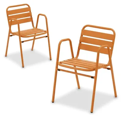 Produktbild von Gartenstuhl 2er-Set Lesina - Stapelstuhl aus Aluminium in Orange - wetterfest - für Garten, Terrasse, Balkon