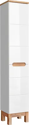 Produktbild von Badezimmerschrank, 35 Cm Hoch, Weiß Glänzend, Eiche, 2 Türen, Modern, Stehend