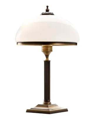 Produktbild von JUPITER ZEUS Tischleuchte Klassisch 2-flammig E14 Tischlampe Schreibtischlampe Vintage Retro Landhausstil Altgold Messing Patiniert Glas Weiß
