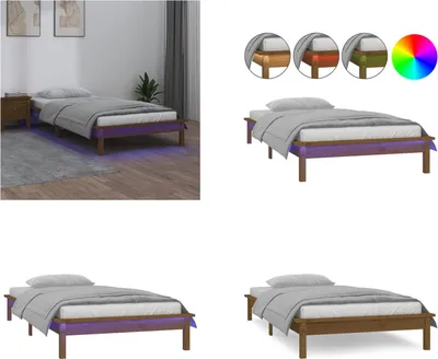 Obrázek produktu pro vidaXL Postel z masivu s LED diodami medově hnědá 75x190 cm - Rám postele - Rámy postelí - Postelové rámy - Postel do ložnice