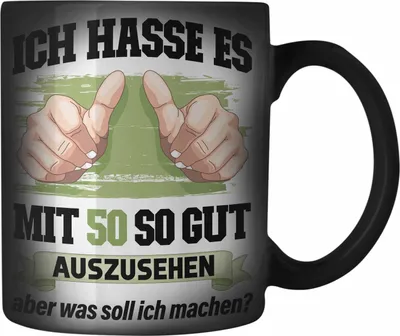 Produktbild von Trendation - 50. Geburtstag Farbwechsel Zauber-Tasse Frau Männer Geschenk 50er Geschenkidee 50 Mutter Vater Mann Frauen Lustig Geschenke Deko (Schwarz)