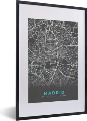 Produktbild von MuchoWow® Gerahmtes Poster Madrid - Blau - Karte - Stadtplan 40x60 cm - Poster mit Schwarzem Bilderrahmen Wandposter Rahmen Foto Bilder - Poster in Rahmen