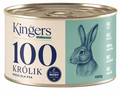 Zdjęcie produktu dla KINGERS 100 Królik 400 g karma mokra uzupełniająca dla psów, Obraz wygenerowany przez AI
