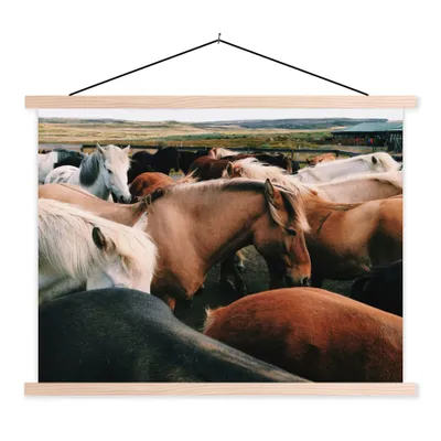 Produktbild von MuchoWow® Textilposter Pferde - Tiere - Spiel 120x90 cm mit holzfarbenen Rahmen - Magnetisch