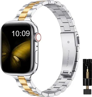 Productafbeelding van Metalen band voor Apple Watch 49 mm 45 mm 44 mm 42 mm 41 mm 40 mm 38 mm - roestvrij staal - slanke armband - ServiceTopper