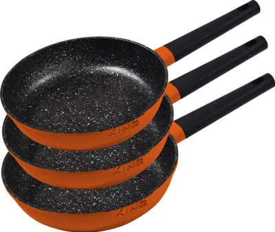 Produktbild von 3tlg. Bratpfannenset / KING® SHINE ORANGE / Pfannengrößen Ø20cm,Ø24cm,Ø28cm / mit Antihaft-Keramikbeschichtung Innen: FUSION TI