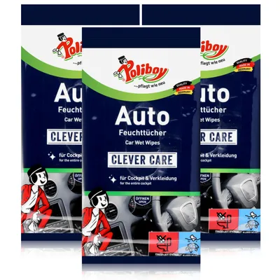 Produktbild von Poliboy Auto Feuchttücher 20 Tücher - Für Cockpit & Verkleidung (3er Pack)