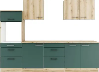 Produktbild von Optifit Küchenzeile ohne Geräte Livorno290/Savona405 270 cm wildeiche grün matt strukturiert zerlegt Variante reversibel
