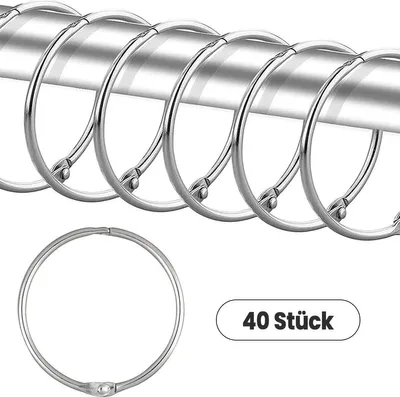 Produktbild von 40 Stück Duschvorhang haken, Vorhangringe offen Metall, 50 mm Innendurchmesser, Duschvorhang Ringe matt silber