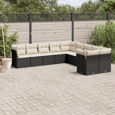 Produktbild von 10-tlg. Garten-Sofagarnitur mit Kissen Schwarz Poly Rattan 3218236