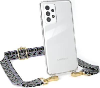 Produktbild von EAZY CASE Handykette - Verstellbarer Trageriemen kompatibel mit Samsung Galaxy A52 / A52 5G / A52s 5G, Handykordel mit transparenter Silikon-Hülle, Band in Lila