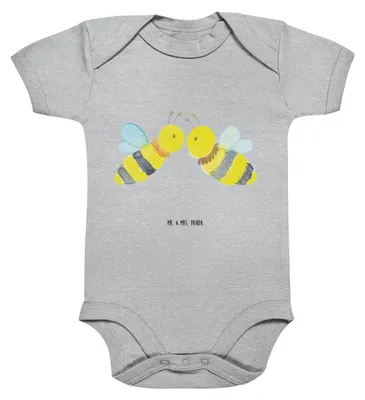 Produktbild von Mr. & Mrs. Panda Strampler Baby Biene Liebe 3. - 6. Monat - Heather Grey - Geschenk, Babybody, body kurzarm, babykleidung, Kurzarmbody