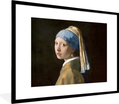 Produktbild von MuchoWow® Gerahmtes Poster Mädchen mit Perlenohrring - Gemälde - Alte Meister - Vermeer 80x60 cm - Poster mit Schwarzem Bilderrahmen Wandposter Rahmen Foto Bilder - Schlafzimmer-Dekorationen - Fotoposter