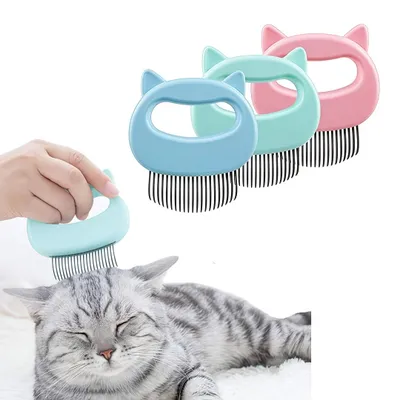 Produktbild von 3er-Set Katzen- und Hunde-Fellpflegebürste, Massagekamm, Entwirrungshilfe, gegen Haarausfall und Verfilzungen, für loses Haar ( Blau, Grün und Rosa )