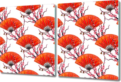 Produktbild von Glas-Herdabdeckplatte Glaskeramikkochfeld-Abdeckung Spritzschutz - 2x 40x52 cm - Sakura rot und rosa