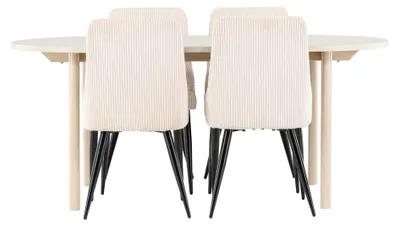 Produktbild von Andy Essgruppe Esstisch Whitewash 4 Stühle Samt beige.