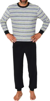 Produktbild von Eleganter Herren langarm Frottee Schlafanzug Pyjama mit Bündchen - auch in Übergrößen ; navy3 , 54